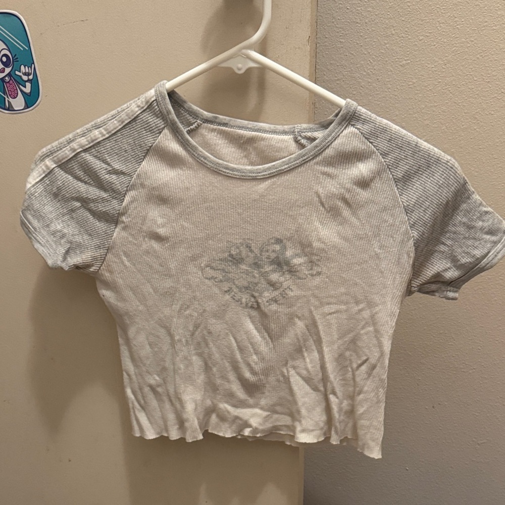 Gray and White Raglan Crop Top
